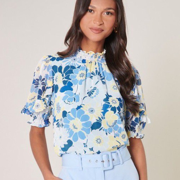 Sugar Lips From First Impressions Mock Neck Blouse Floral - Picture 1 of 5